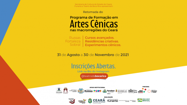 Formação em Artes Cênicas abre inscrições gratuitas para  turmas on-line e presenciais em Fortaleza, Russas e Sobral